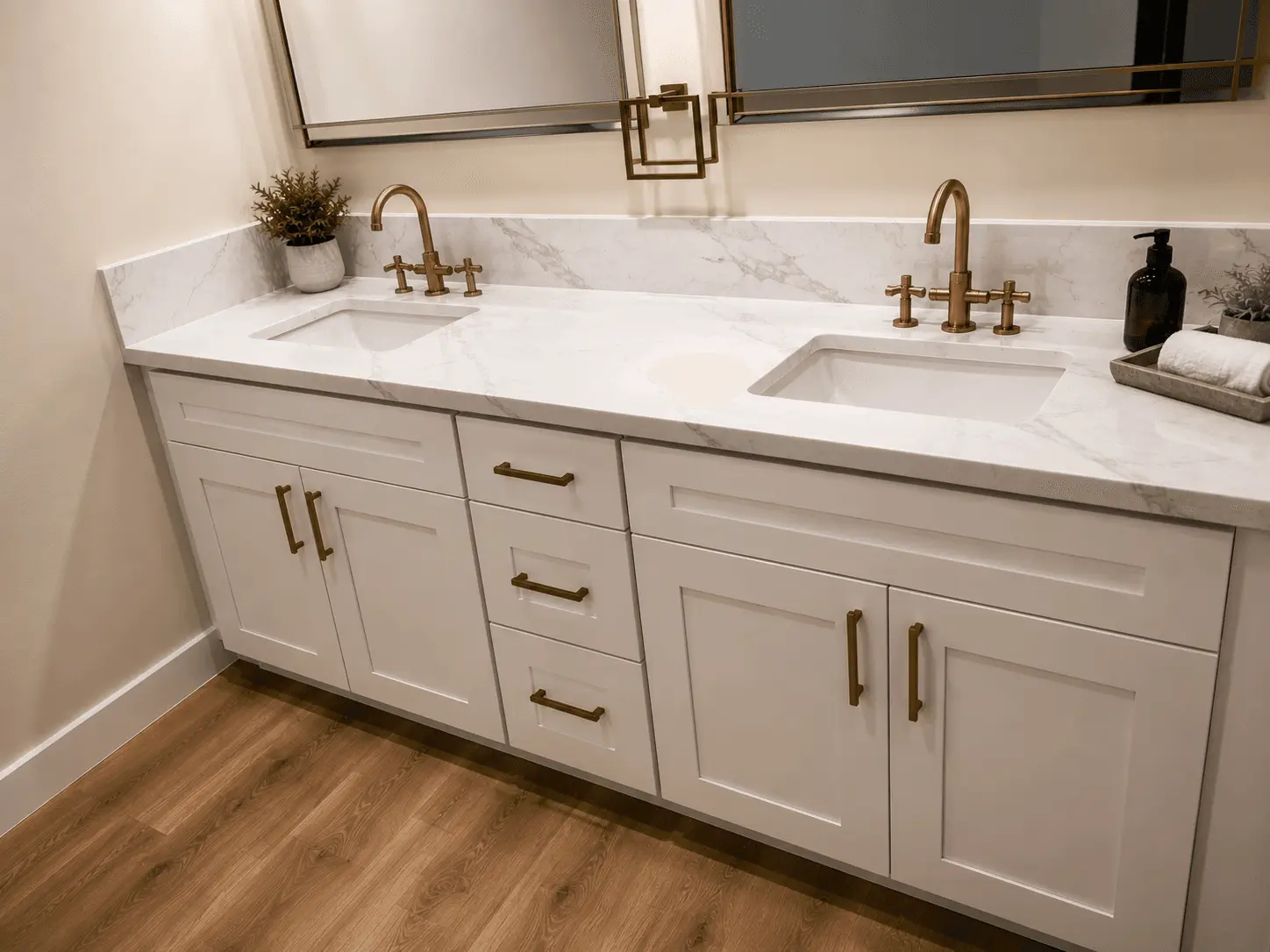 Modern spa-like bathroom with vanity